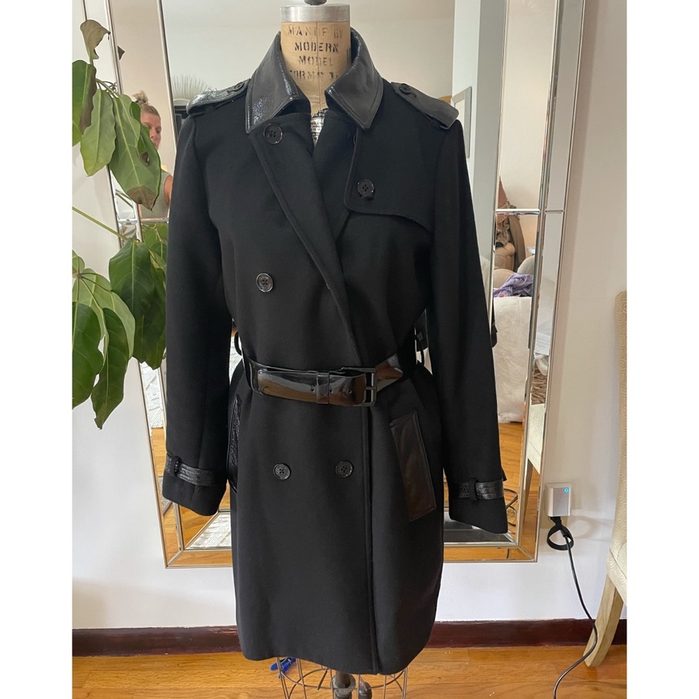 Michael Kors wool coat with patent leather